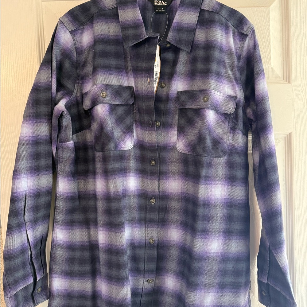 Purple and Black Plaid Button-Up Shirt